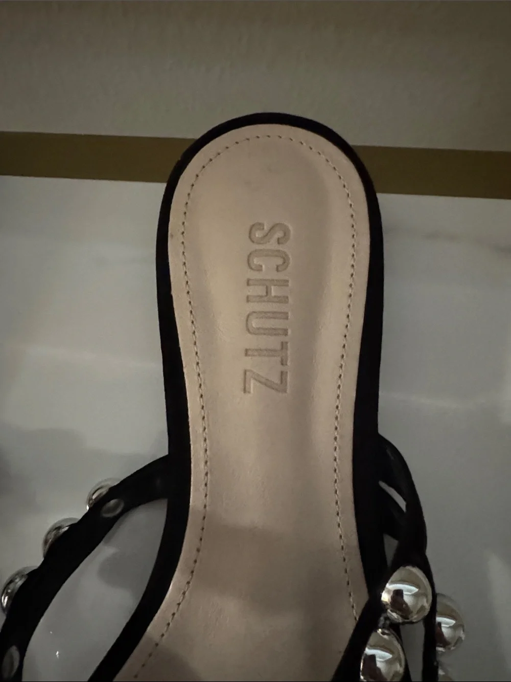 SCHUTZ Black Slide Sandals with Silver Bead Trim No box never worn - Picture 2 of 6